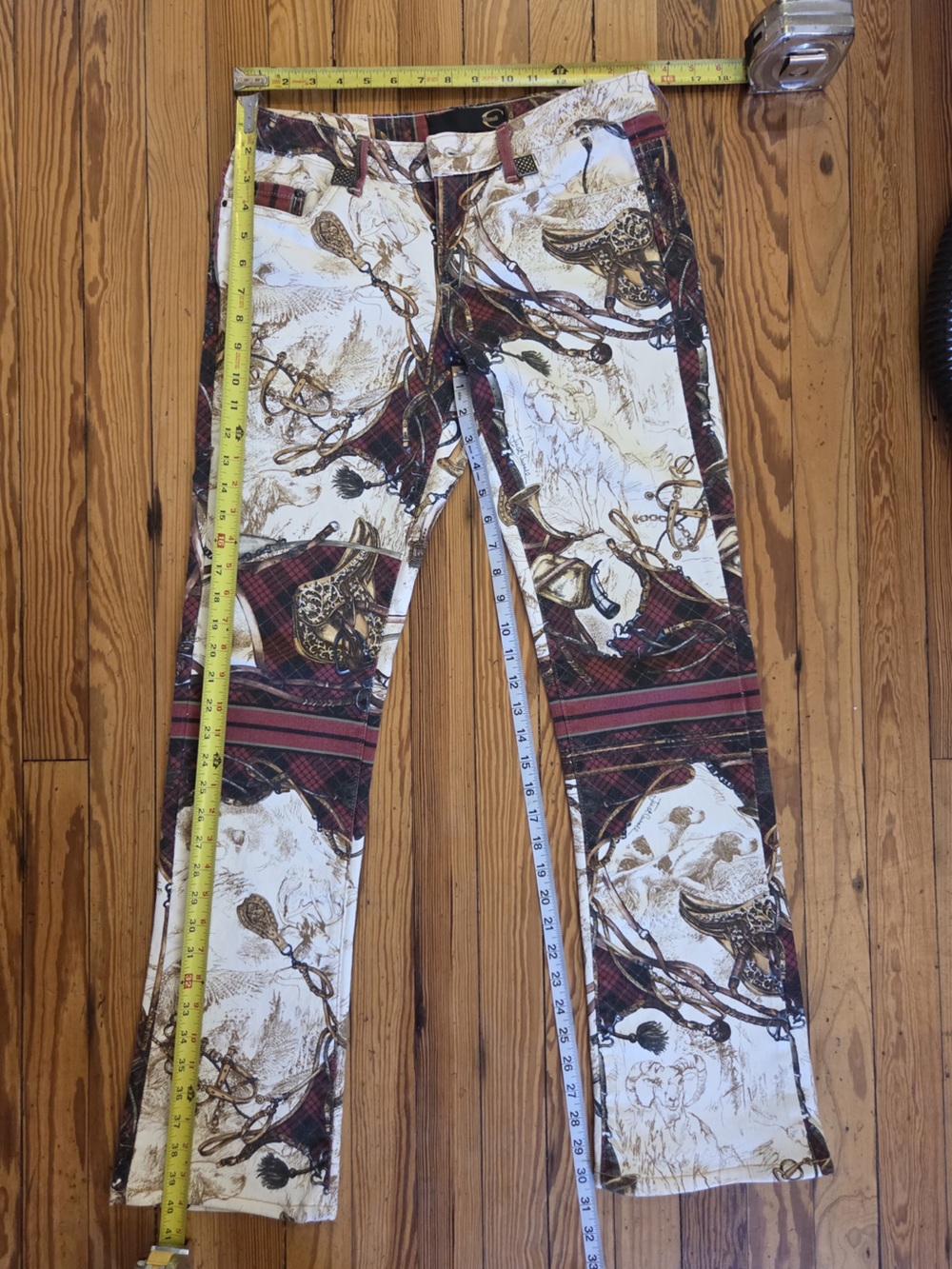 Just Cavalli Printed Bootcut Pants in White, Brown, Burgundy - Picture 6 of 7